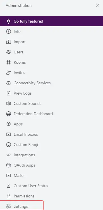 Rocket Chat Settings Menu