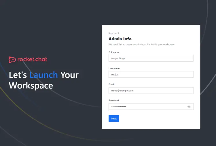 Rocket Chat Setup screen