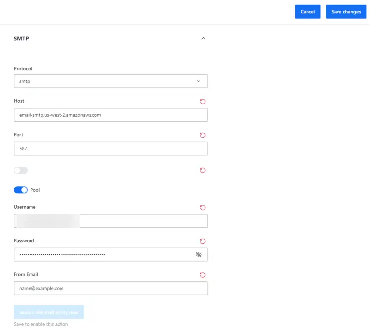 Rocket Chat SMTP Settings