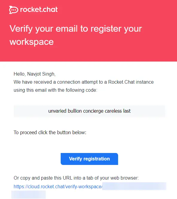 Rocket Chat Verification Mail