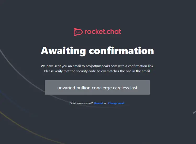 Rocket Chat Verification Screen