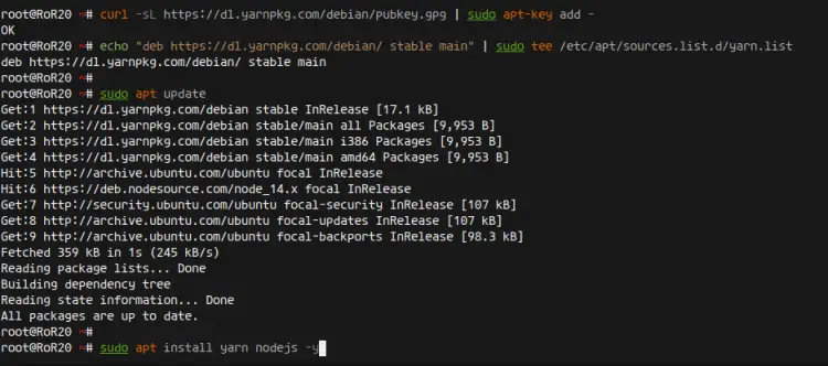 Install Nodejs and Yarn Package Manager