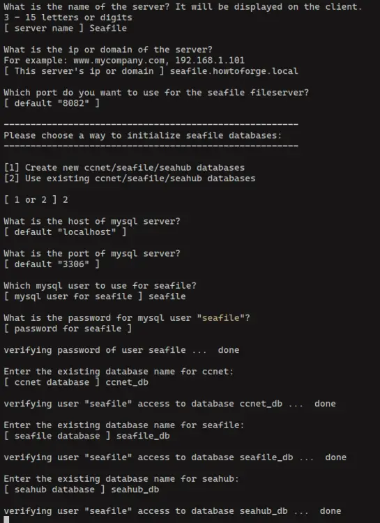 installing seafile with MySQL/MariaDB