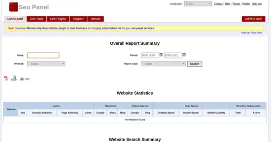 Seopanel dashboard