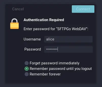 input user password webdav