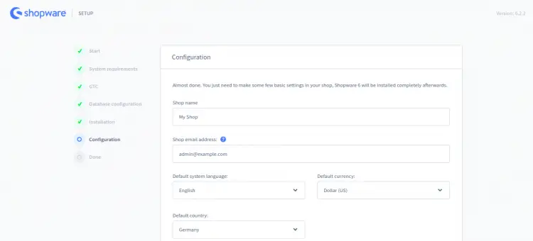 Shopware Shop Configuration