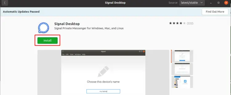 Installing Signal via Ubuntu software center