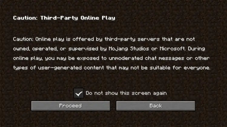 Minecraft Multiplayer warning