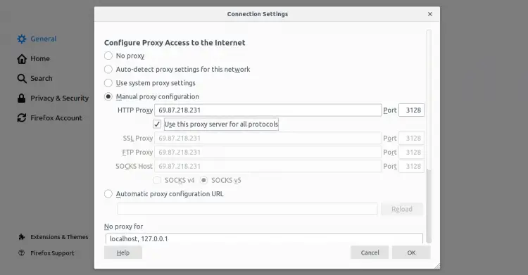 Proxy server configuration