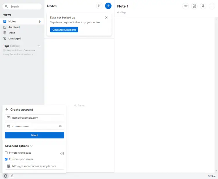 Standard Notes Create Account