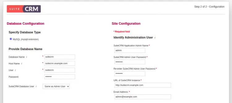 Database and site configuration