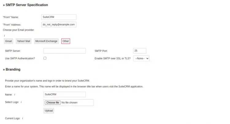 SMTP settings