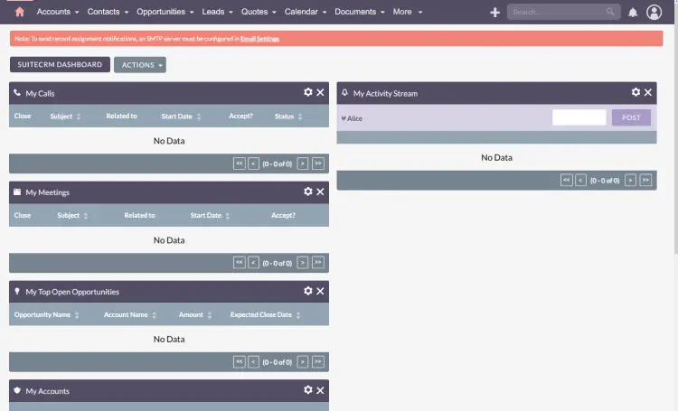 suitecrm dashboard