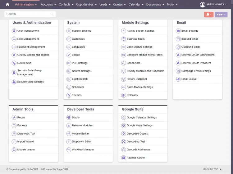 SuiteCRM Admin Panel