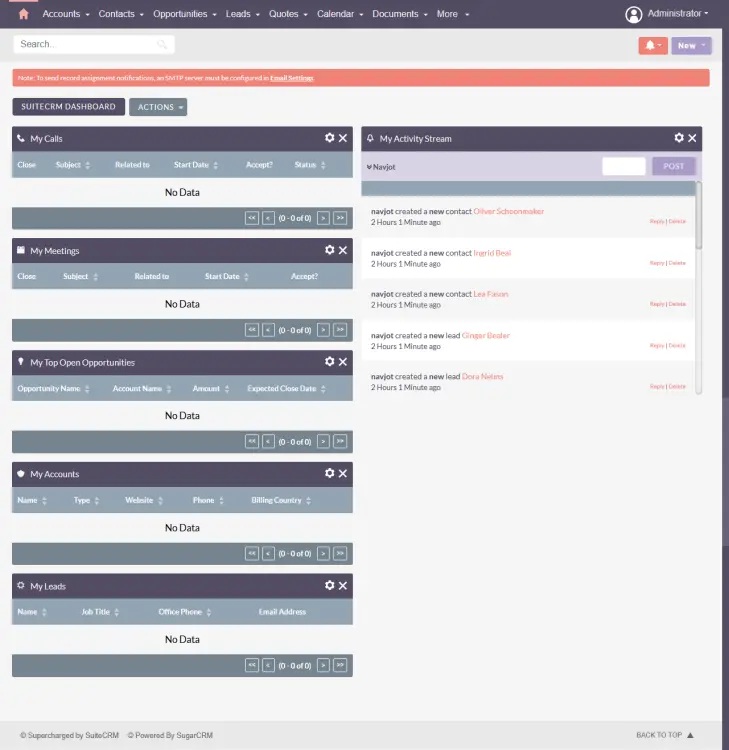 SuiteCRM Dashboard