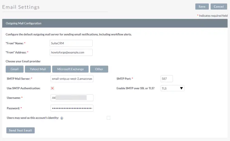 SuiteCRM Email Settings