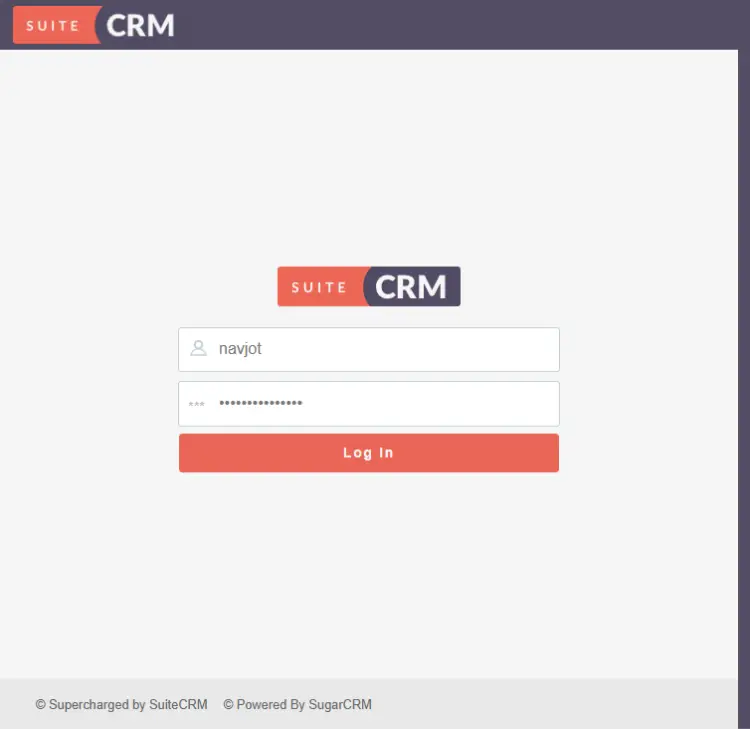 SuiteCRM login page