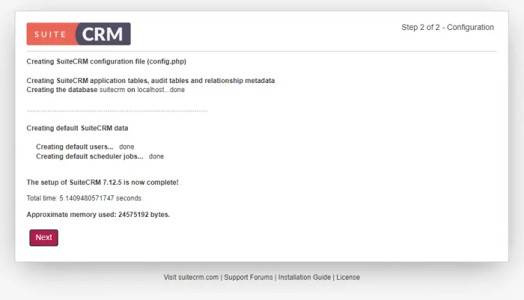 SuiteCRM Configuration Complete