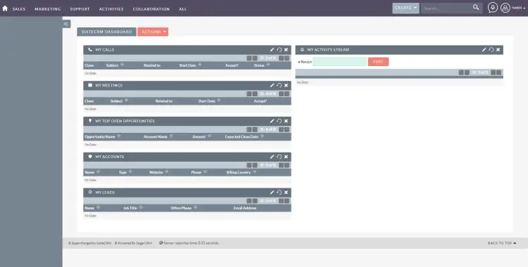 SuiteCRM Dashboard