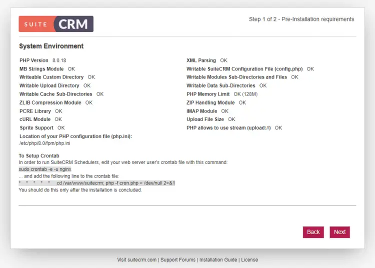 SuiteCRM Pre-Installation requirements