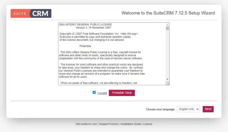 SuiteCRM Setup Wizard