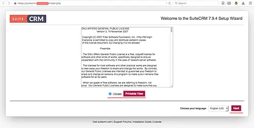 SuiteCRM web installer