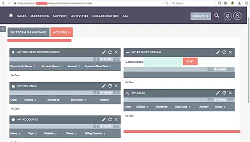 SuiteCRM dashboard