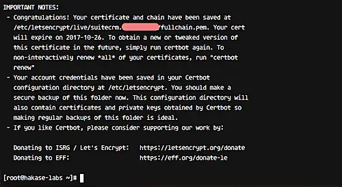 SSL certificate successfully created