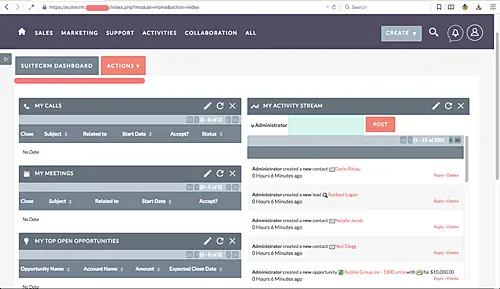 SuiteCRM dashboard