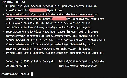 SSL certificate has been generated