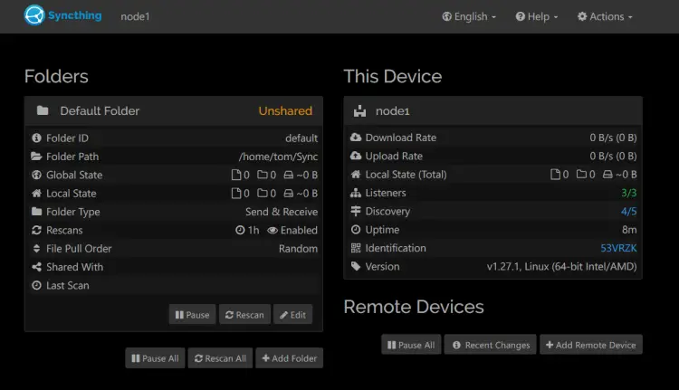 syncthing dashboard
