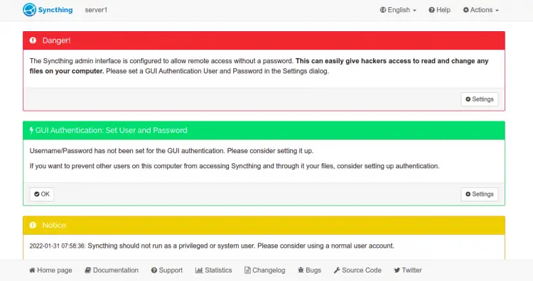 Set admin password in Syncthing