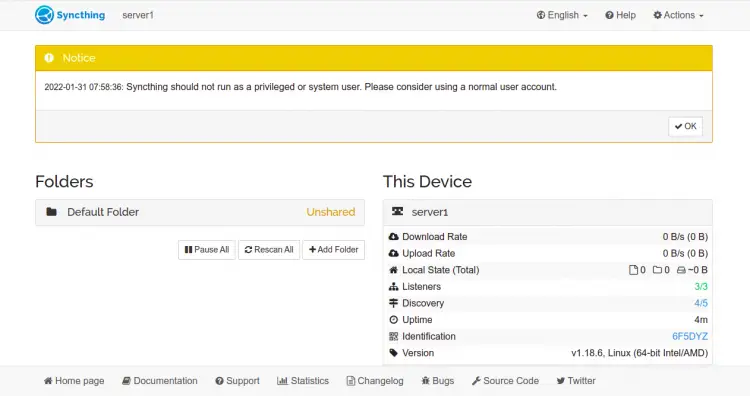 Syncthing GUI