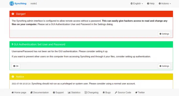 Syncthing admin interface