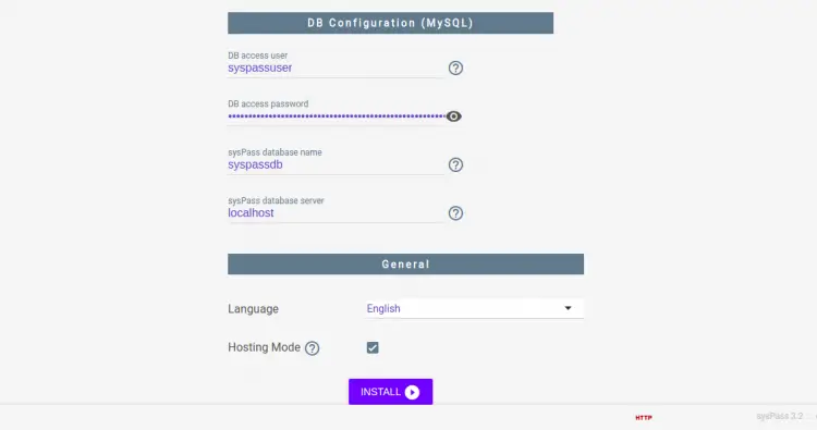 Database configuration
