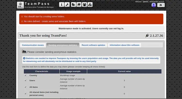 TeamPass dashboard
