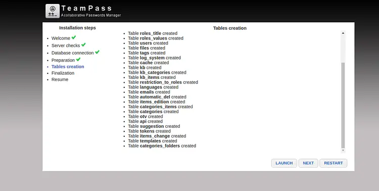 Tables created successfully