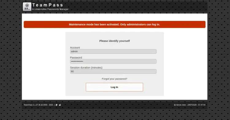 Log-in to TeamPass