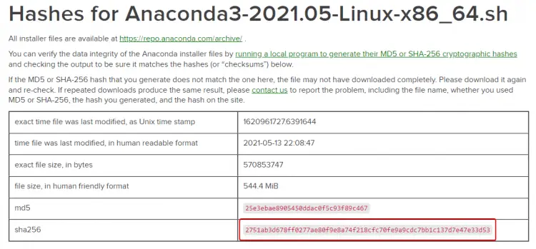 Anaconda Hash Verification