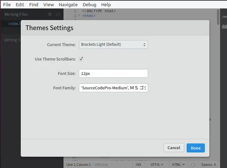 Theme settings