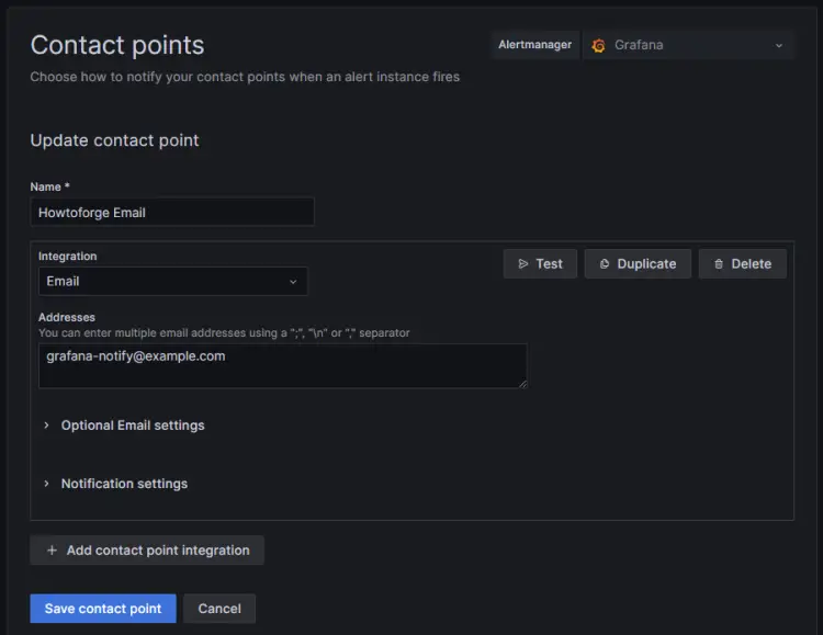 Grafana Email Notification Contact Point