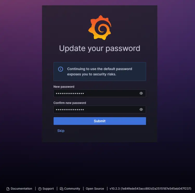 Grafana New Password