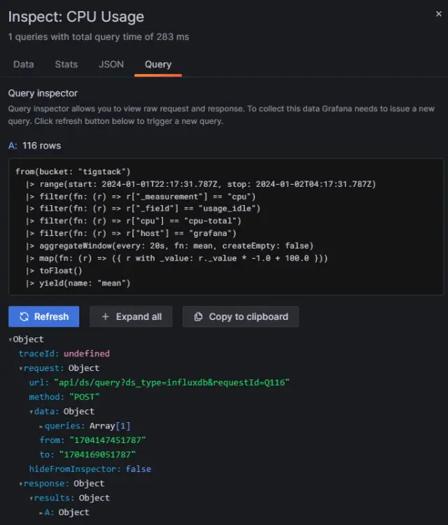 Grafana Query Inspector Result