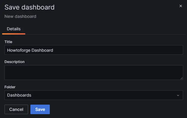 Grafana Save Dashboard Popup