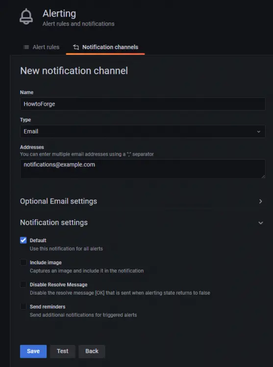 Grafana Email Notification Channel