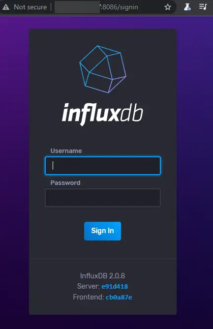 InfluxDB Login Page