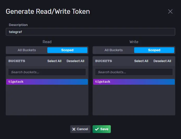 InfluxDB Create Token