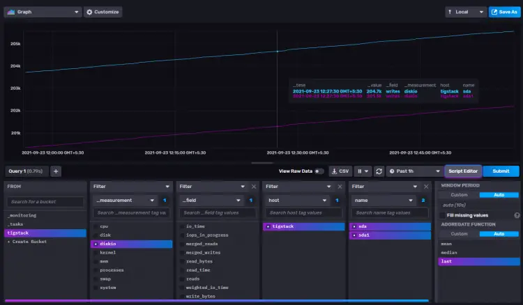 InfluxDB Explore Query Page