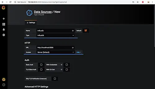 Set influxdb details