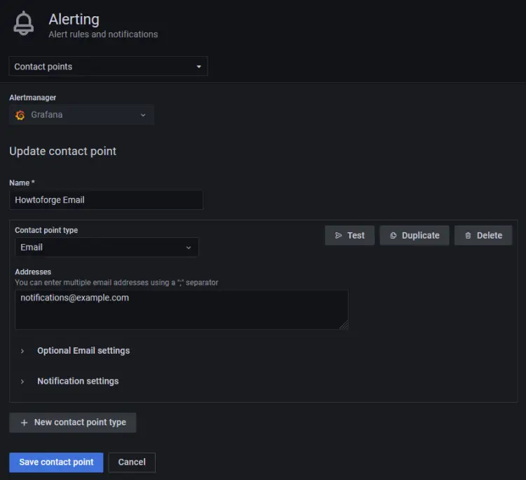 Grafana Email Notification Contact Point